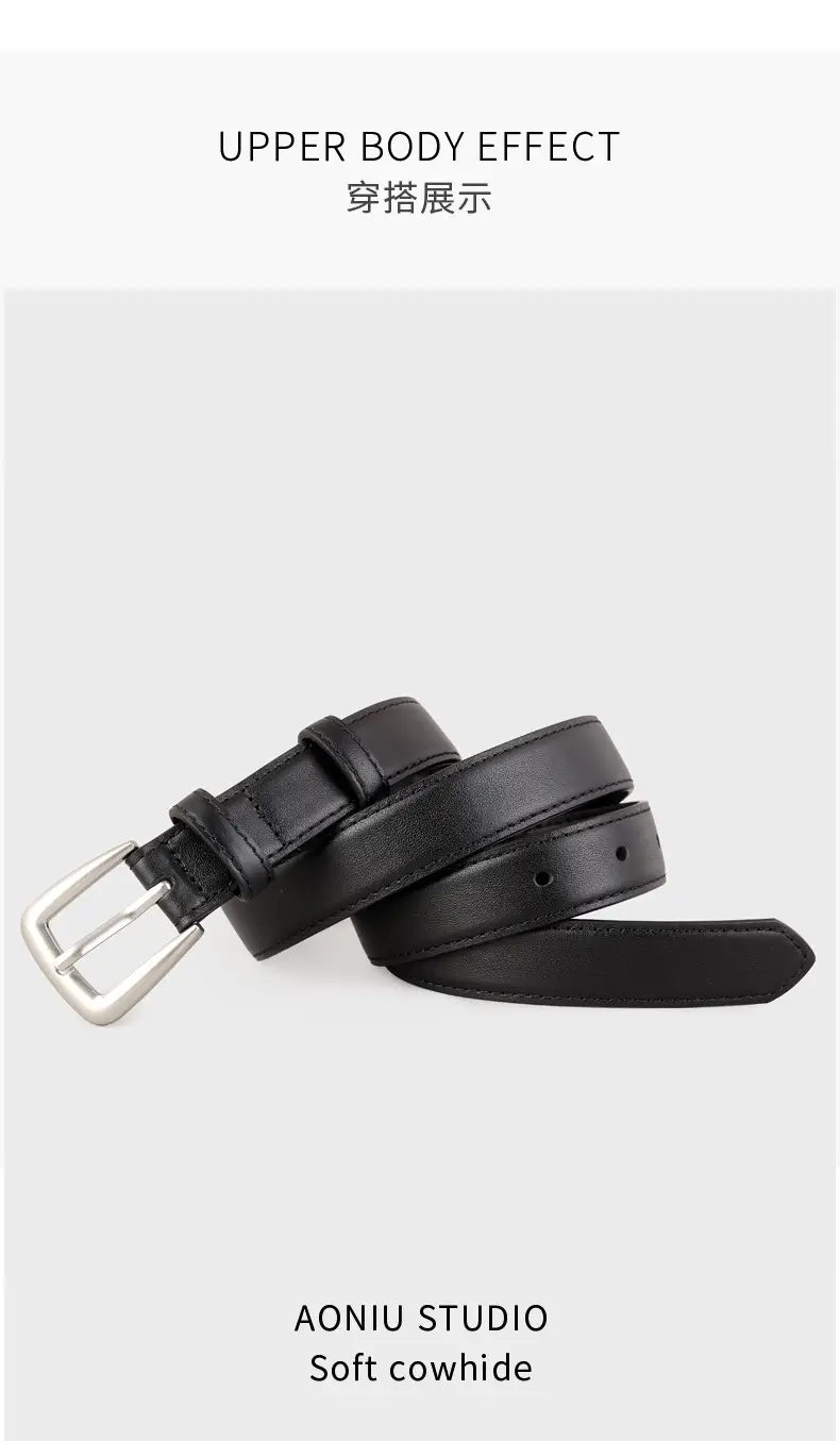 Black Genuine Leather Women's Belt with Korean Pin Buckle — feature 11