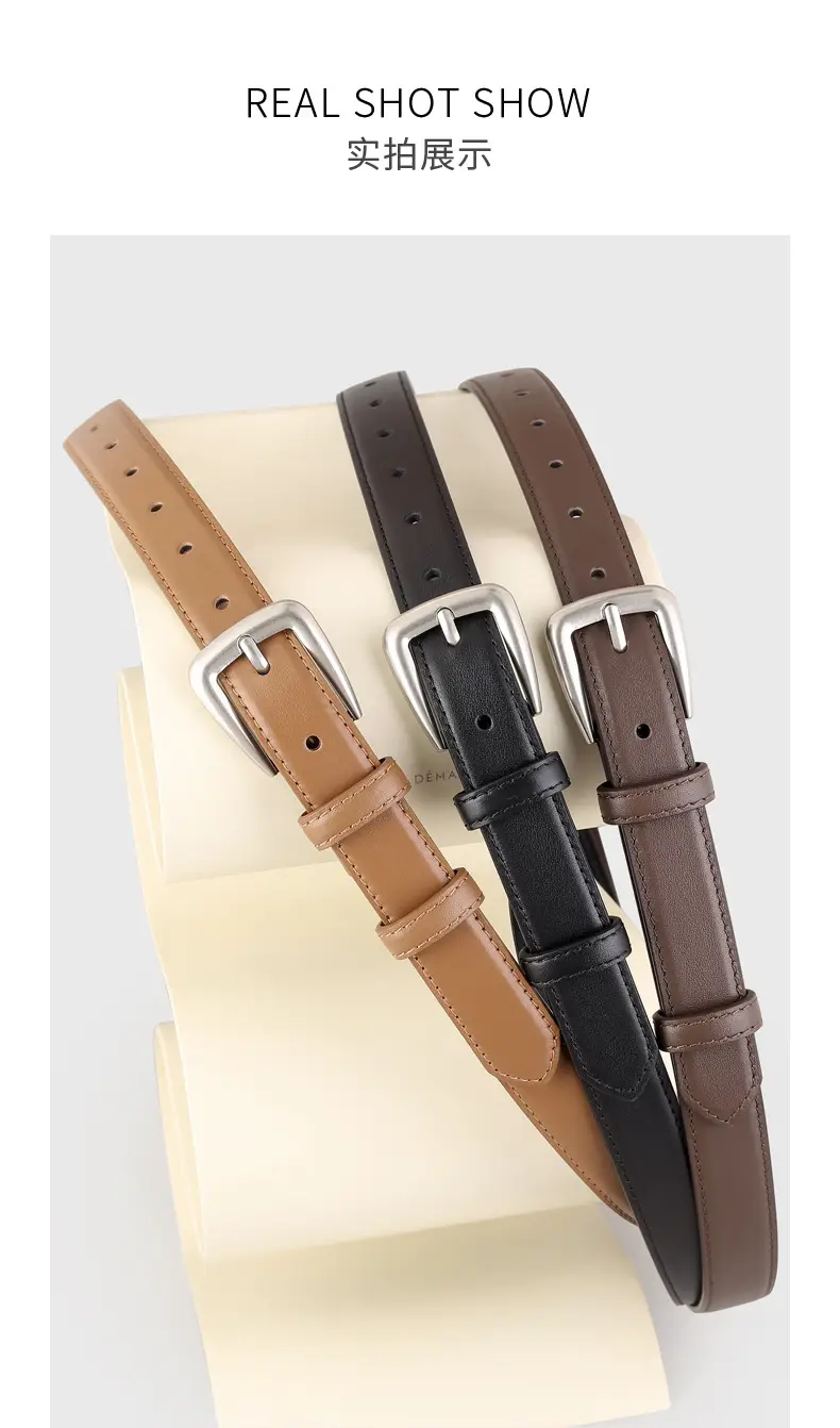 Black Genuine Leather Women's Belt with Korean Pin Buckle — feature 14