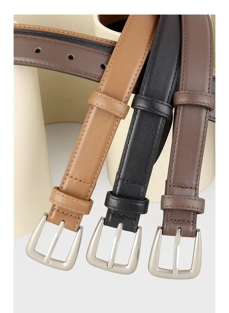 Black Genuine Leather Women's Belt with Korean Pin Buckle — feature 15