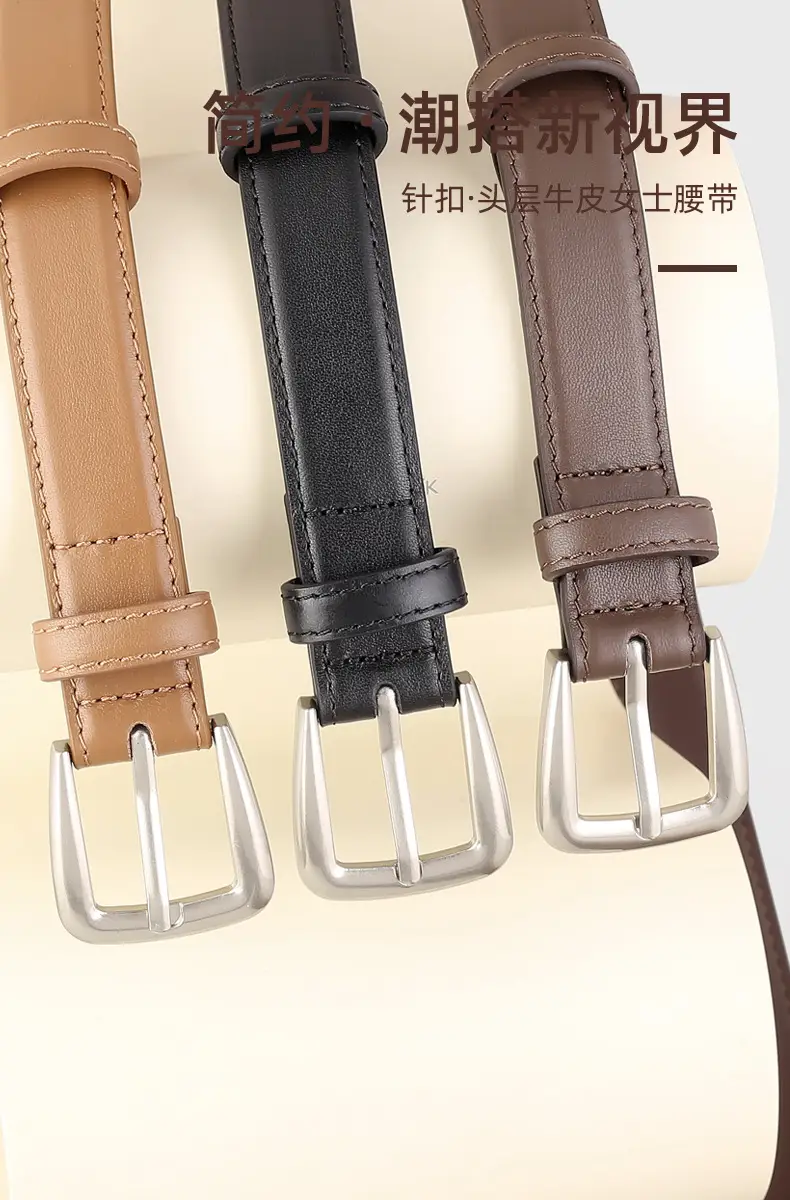 Black Genuine Leather Women's Belt with Korean Pin Buckle — feature 4
