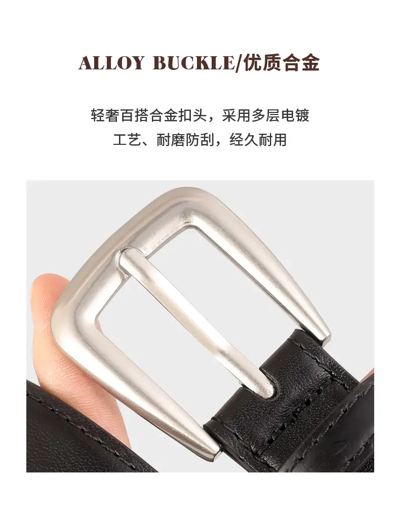 Black Genuine Leather Women's Belt with Korean Pin Buckle — feature 6