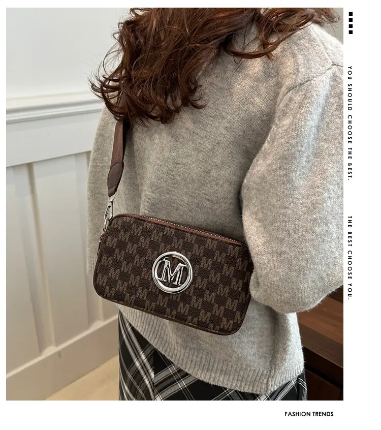 Vintage Printed Crossbody Bag with M Logo 2025 Spring New — feature 2