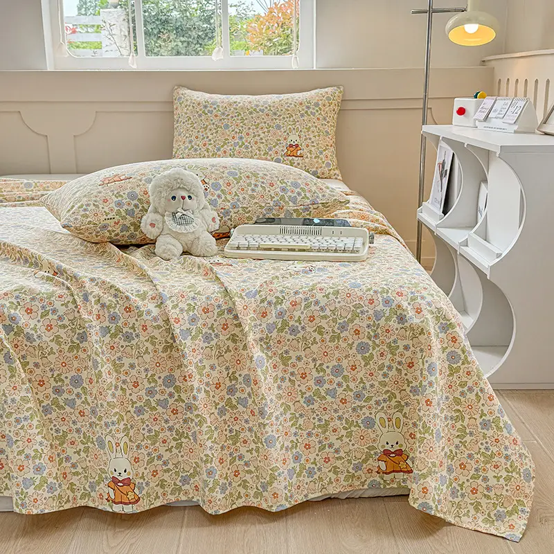 2026 New Coarse Cotton Bed Sheet A-Grade Raw Cotton Printed Bedspread Summer Cooling Mat Tatami Oversized Quilt Wholesale