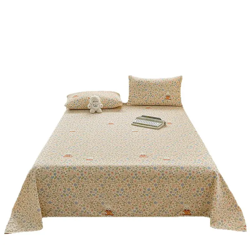2026 New Coarse Cotton Bed Sheet A-Grade Raw Cotton Printed Bedspread Summer Cooling Mat Tatami Oversized Quilt Wholesale