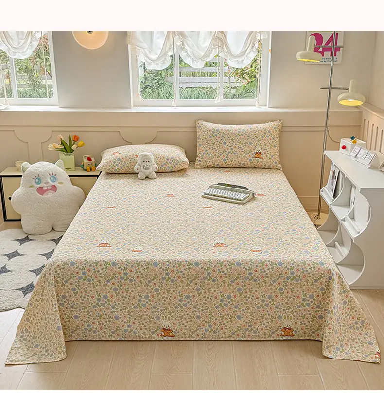 2026 New Coarse Cotton Bed Sheet A-Grade Raw Cotton Printed Bedspread Summer Cooling Mat Tatami Oversized Quilt Wholesale — feature 15