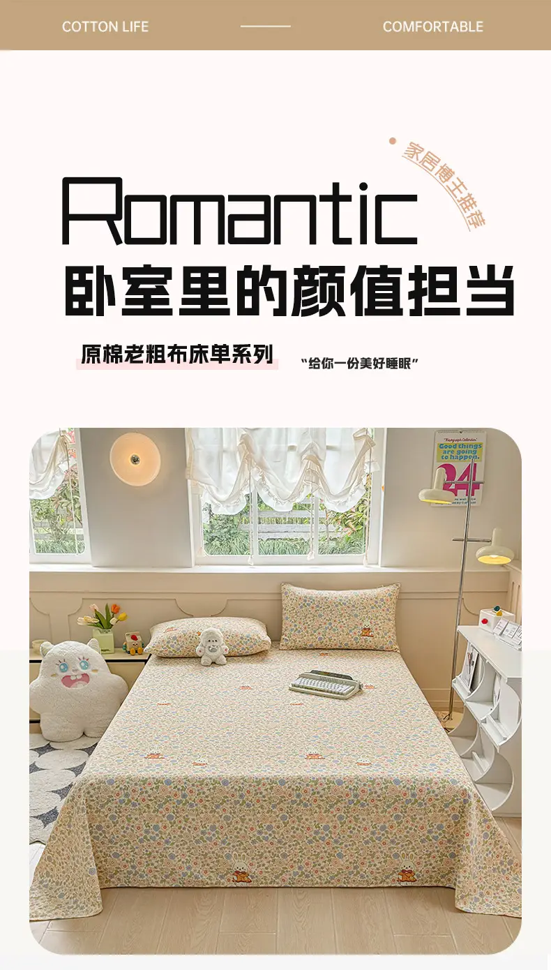 2026 New Coarse Cotton Bed Sheet A-Grade Raw Cotton Printed Bedspread Summer Cooling Mat Tatami Oversized Quilt Wholesale — feature 3