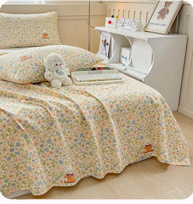 2026 New Coarse Cotton Bed Sheet A-Grade Raw Cotton Printed Bedspread Summer Cooling Mat Tatami Oversized Quilt Wholesale — feature 9