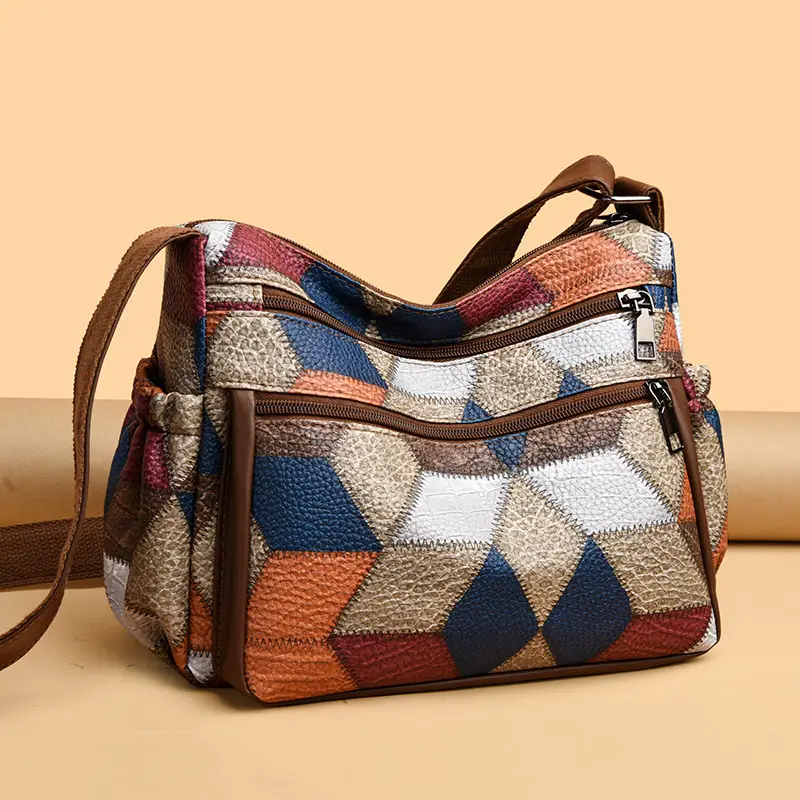 Crossbody Women's Bag with Multi-Layer Zipper & Contrasting Colors - Image 3