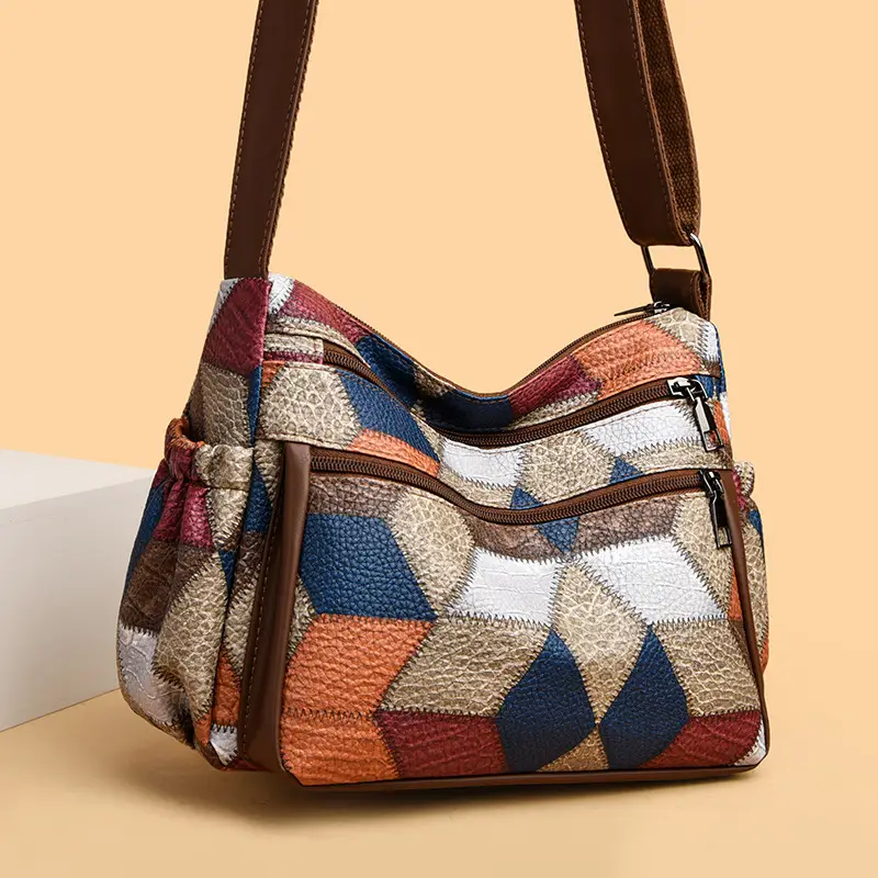 Crossbody Women's Bag with Multi-Layer Zipper & Contrasting Colors - Image 4