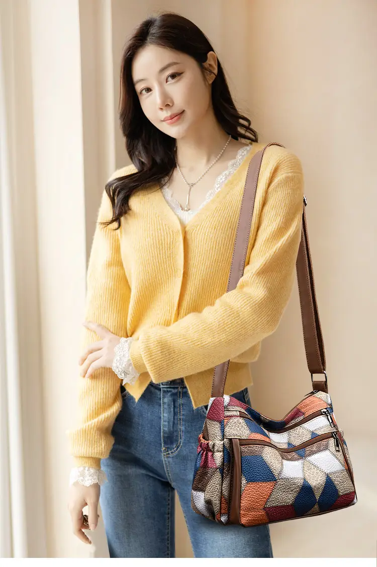 Crossbody Women's Bag with Multi-Layer Zipper & Contrasting Colors — feature 10
