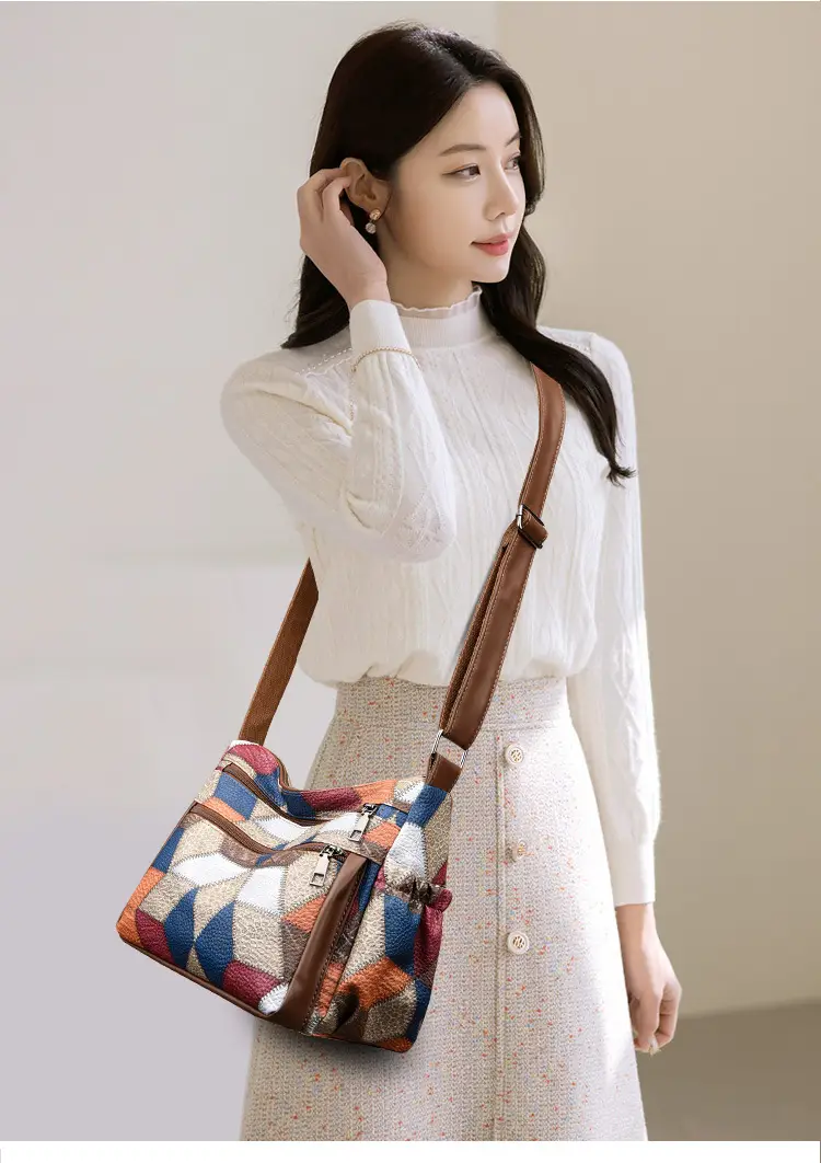 Crossbody Women's Bag with Multi-Layer Zipper & Contrasting Colors — feature 11