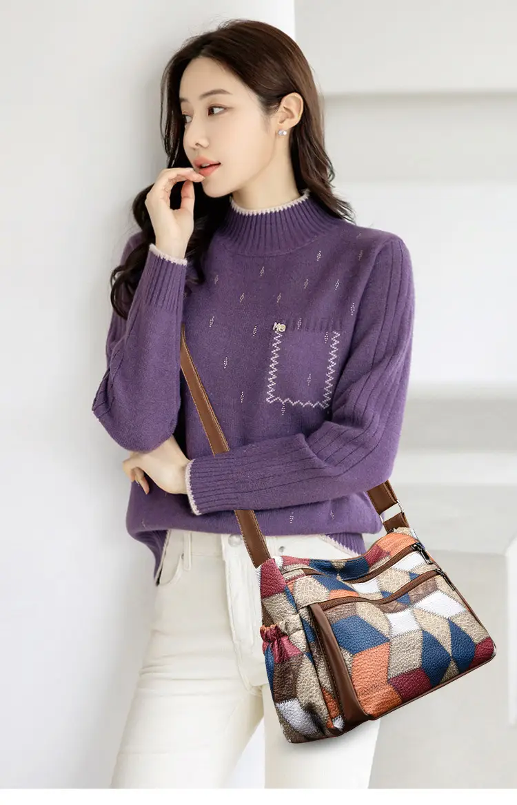 Crossbody Women's Bag with Multi-Layer Zipper & Contrasting Colors — feature 12