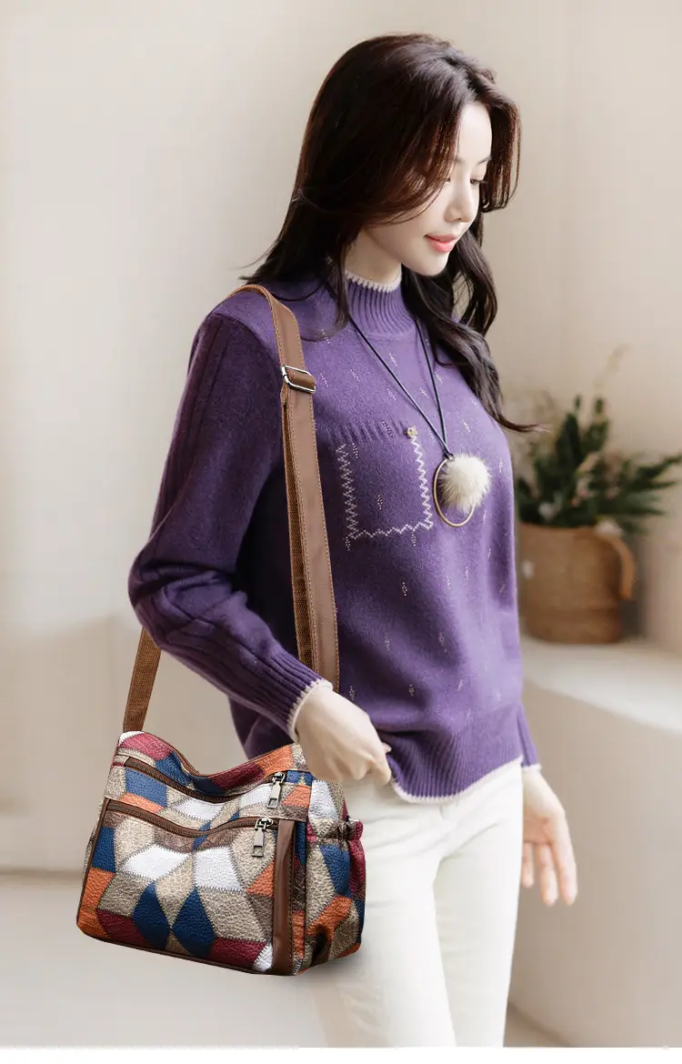 Crossbody Women's Bag with Multi-Layer Zipper & Contrasting Colors — feature 13