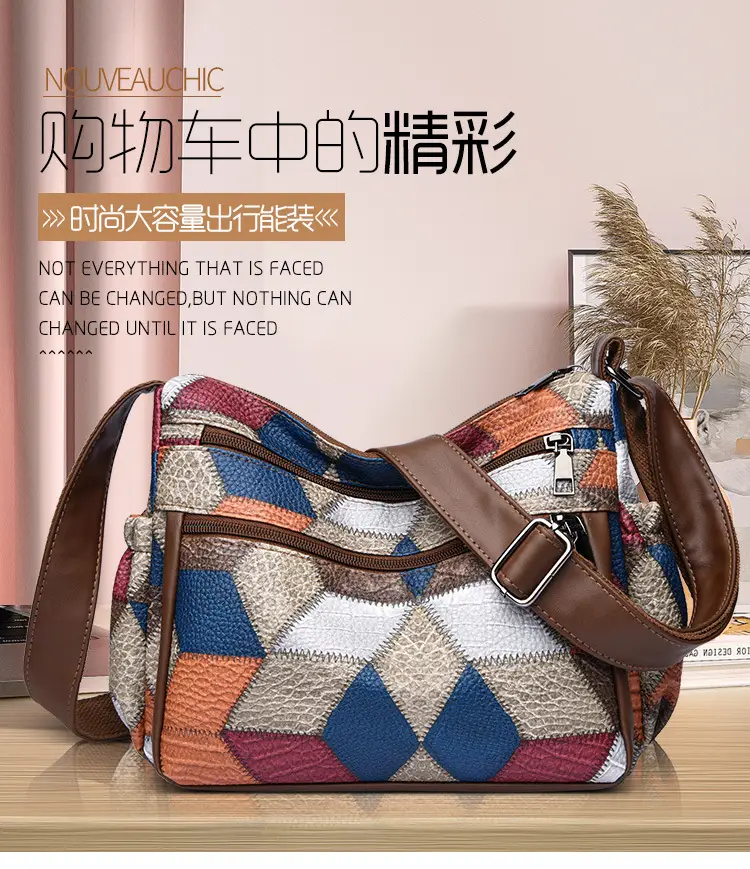 Crossbody Women's Bag with Multi-Layer Zipper & Contrasting Colors — feature 2