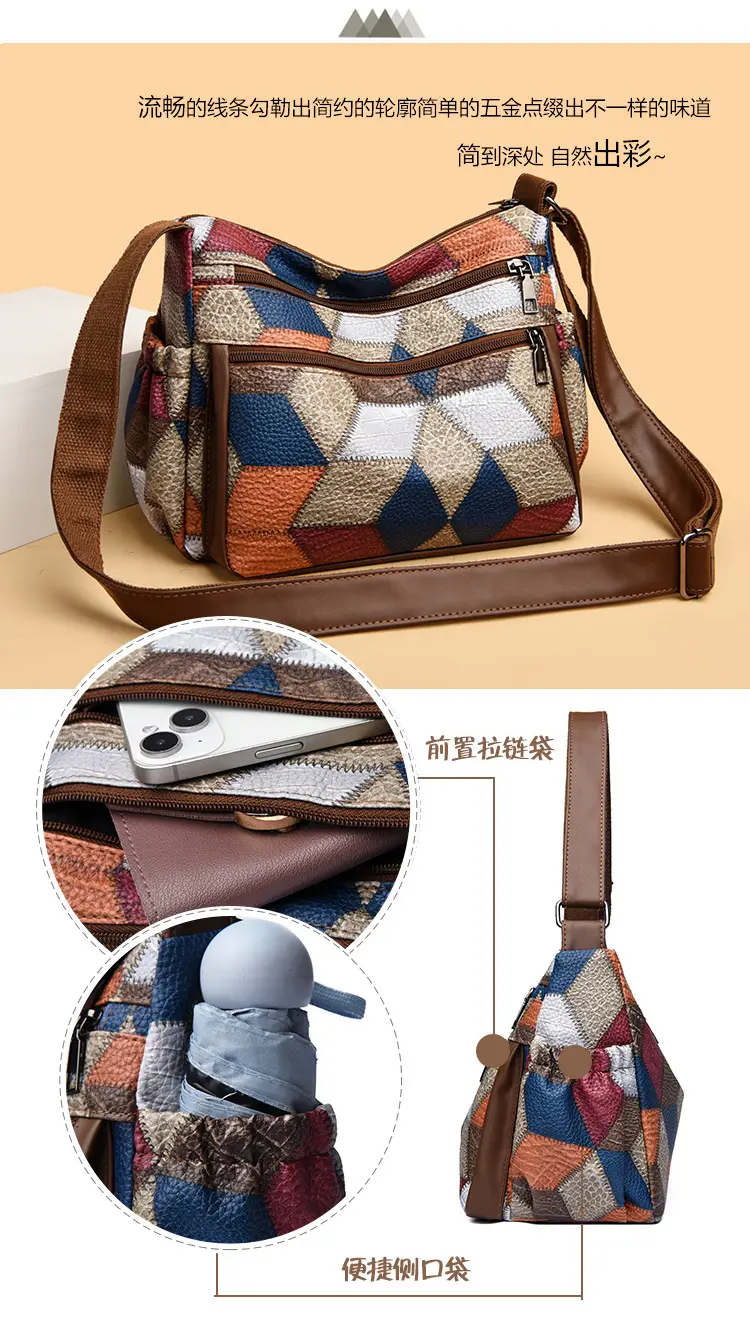Crossbody Women's Bag with Multi-Layer Zipper & Contrasting Colors — feature 6