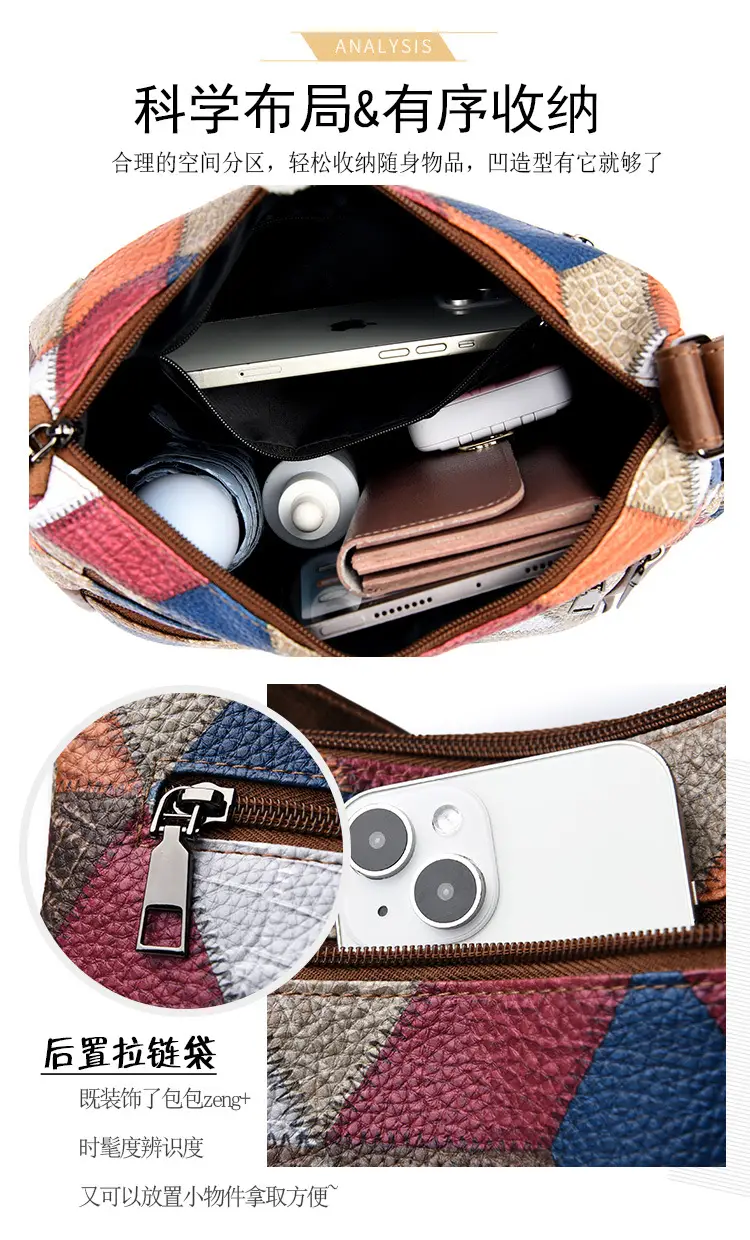 Crossbody Women's Bag with Multi-Layer Zipper & Contrasting Colors — feature 7