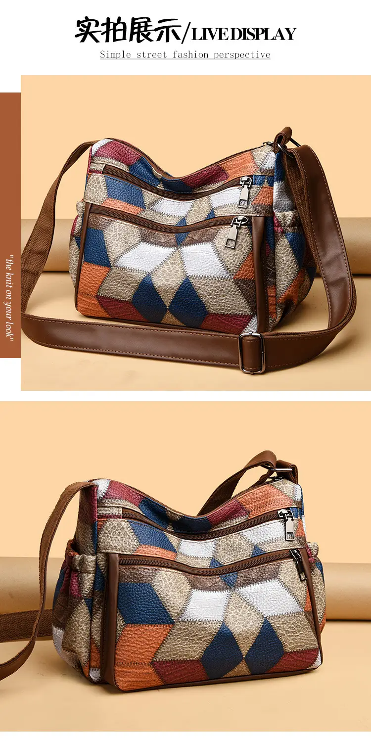 Crossbody Women's Bag with Multi-Layer Zipper & Contrasting Colors — feature 8