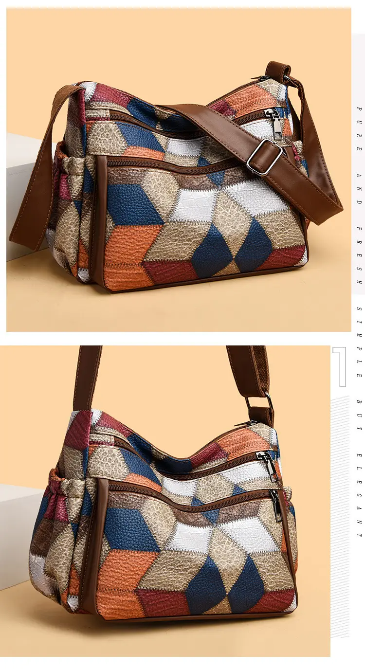 Crossbody Women's Bag with Multi-Layer Zipper & Contrasting Colors — feature 9