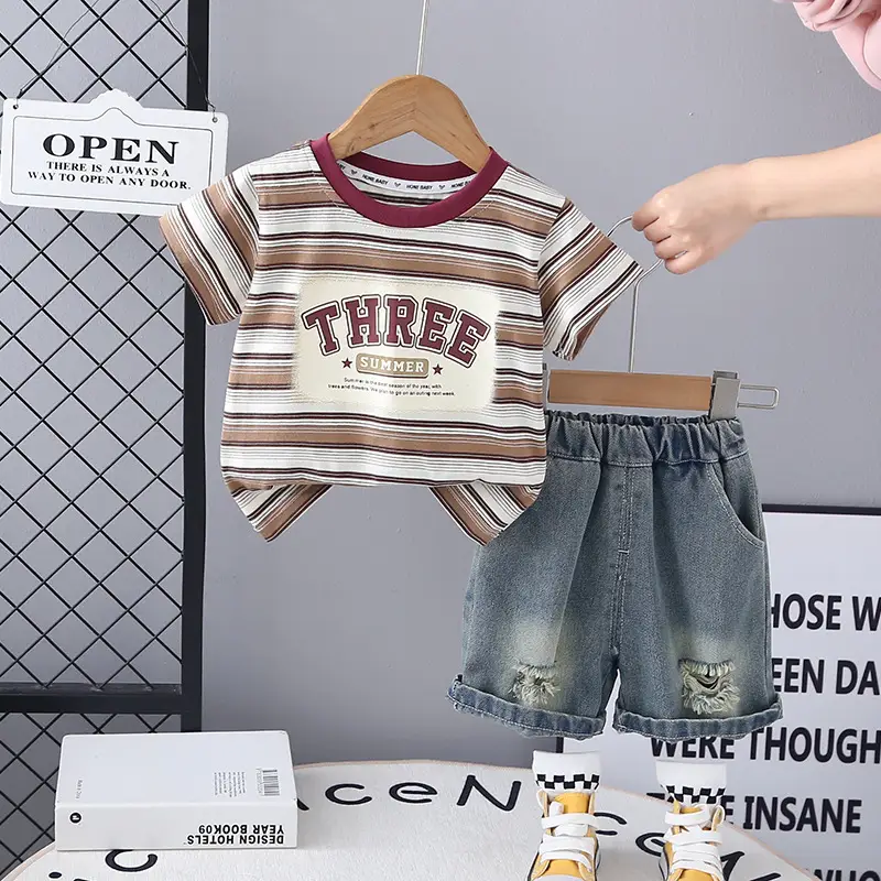 Kids Striped T-Shirt Shorts Set 2025 Summer - Image 2