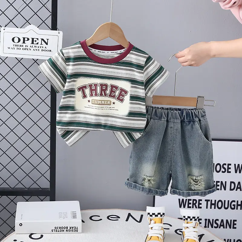 Kids Striped T-Shirt Shorts Set 2025 Summer - Image 3