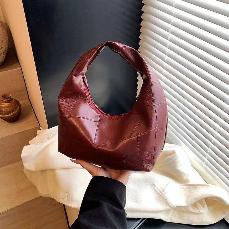 Women's Pleated Underarm Bag Black Brown White - Image 6