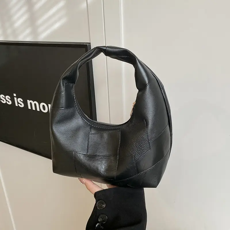 Women's Pleated Underarm Bag Black Brown White - Image 7