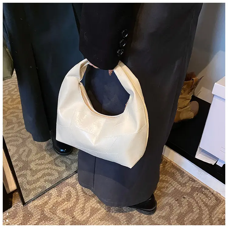 Women's Pleated Underarm Bag Black Brown White — feature 10