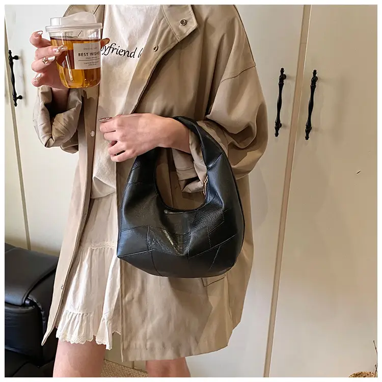 Women's Pleated Underarm Bag Black Brown White — feature 13