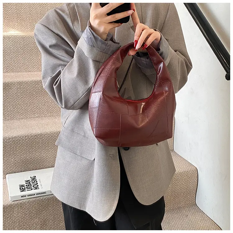 Women's Pleated Underarm Bag Black Brown White — feature 15