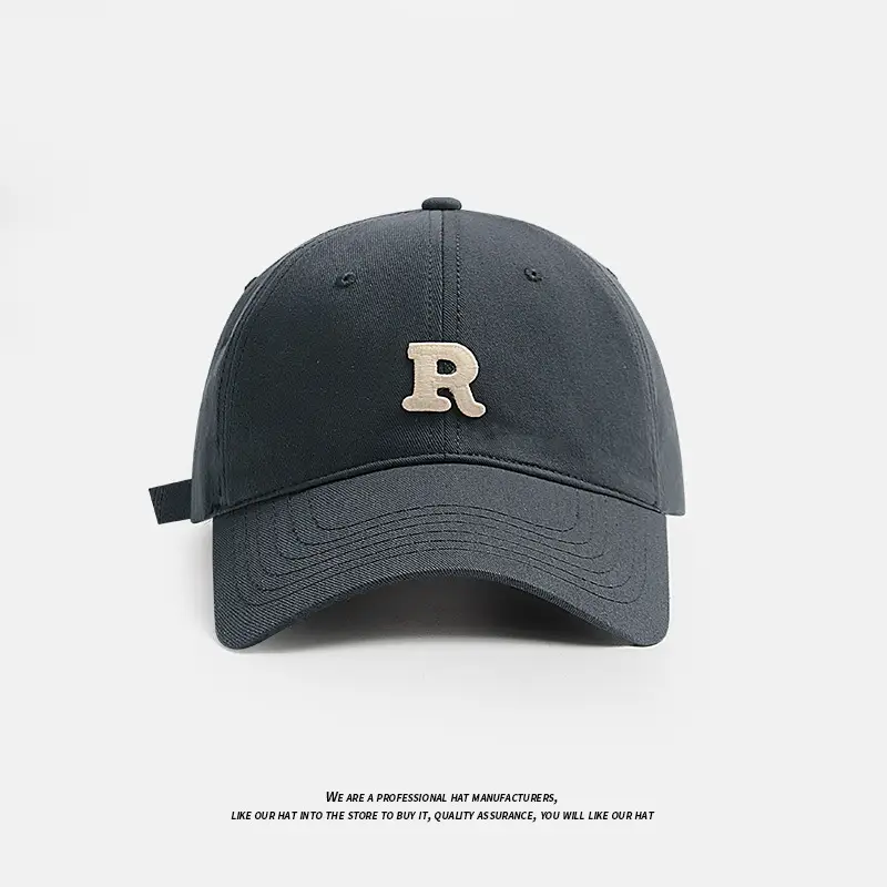 Black Big Head Cap with 'R' Logo for Men Women