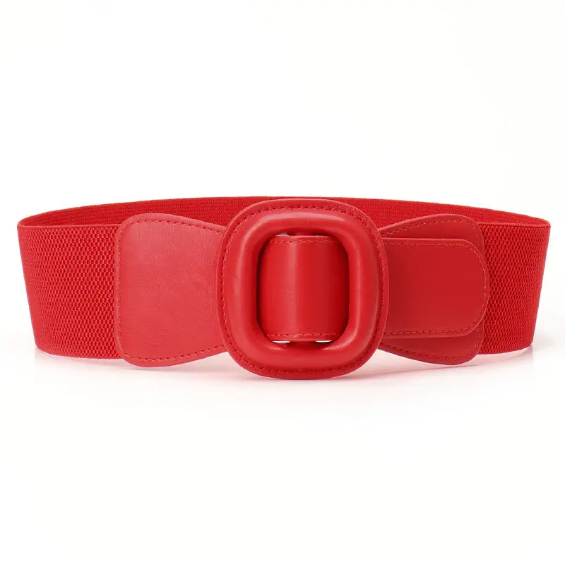 Women's Red Waist Belt with Buckle - Image 3