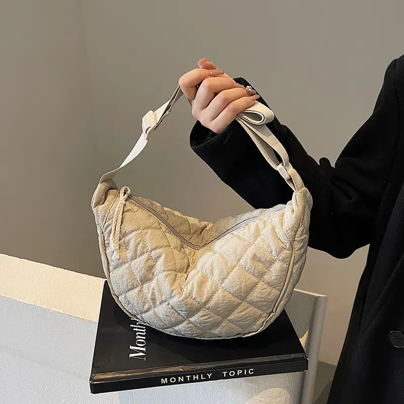 Women Rhombic Canvas Shoulder Bag Lightweight All-match - Image 5