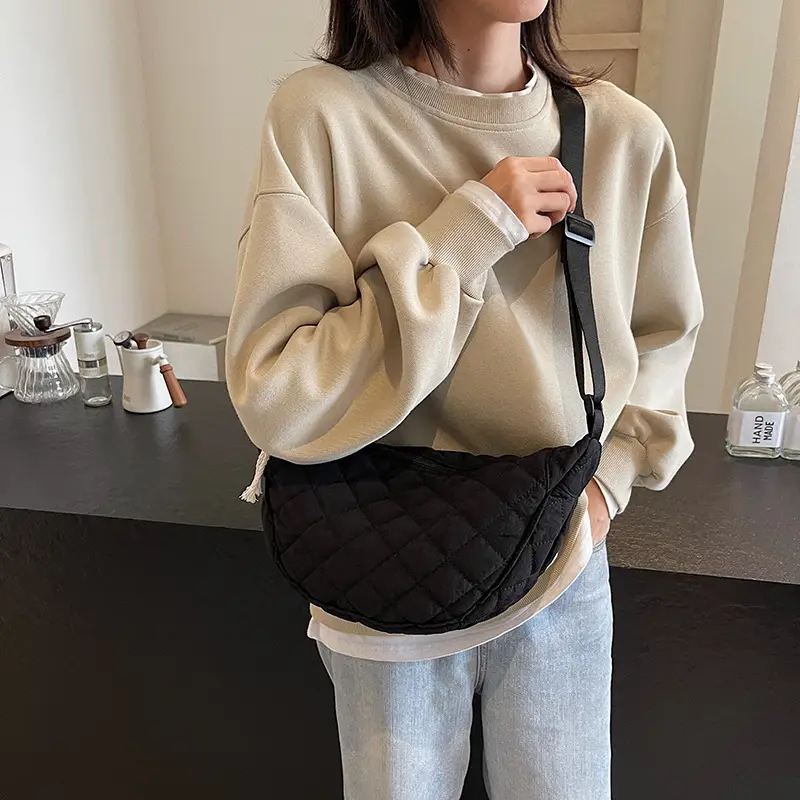 Women Rhombic Canvas Shoulder Bag Lightweight All-match - Image 7
