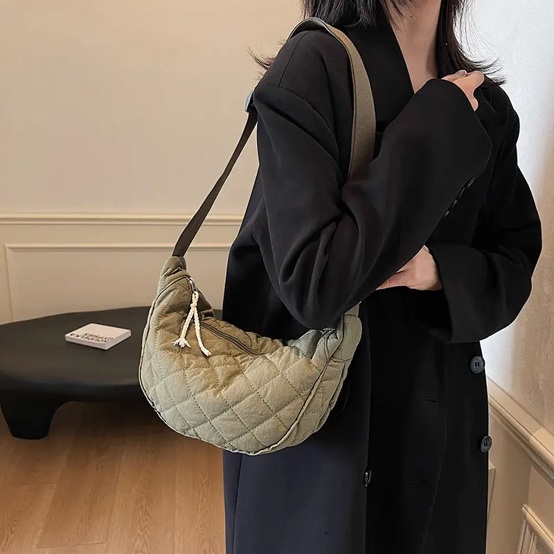 Women Rhombic Canvas Shoulder Bag Lightweight All-match - Image 8