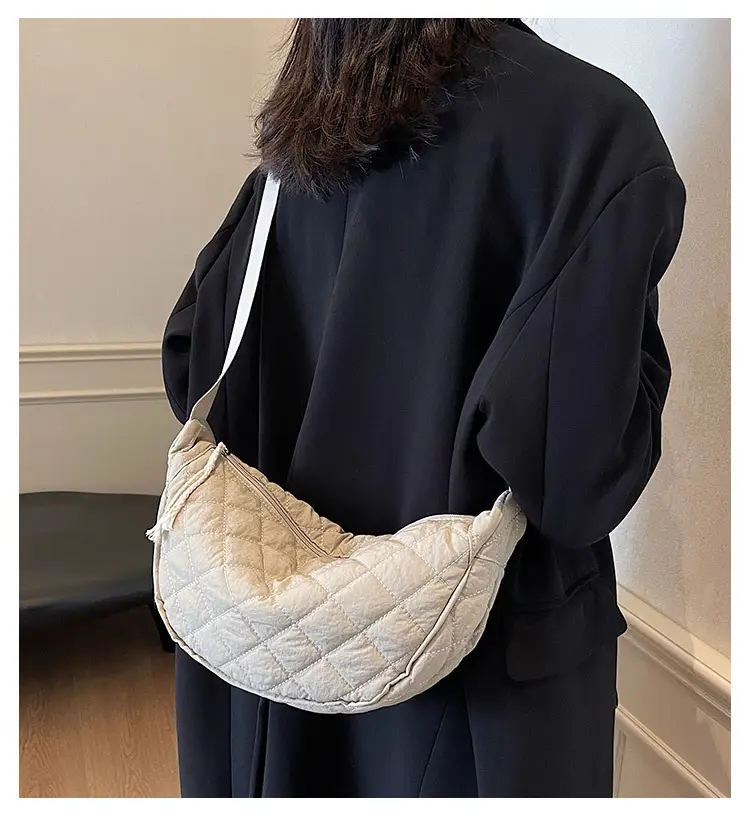 Women Rhombic Canvas Shoulder Bag Lightweight All-match — feature 1