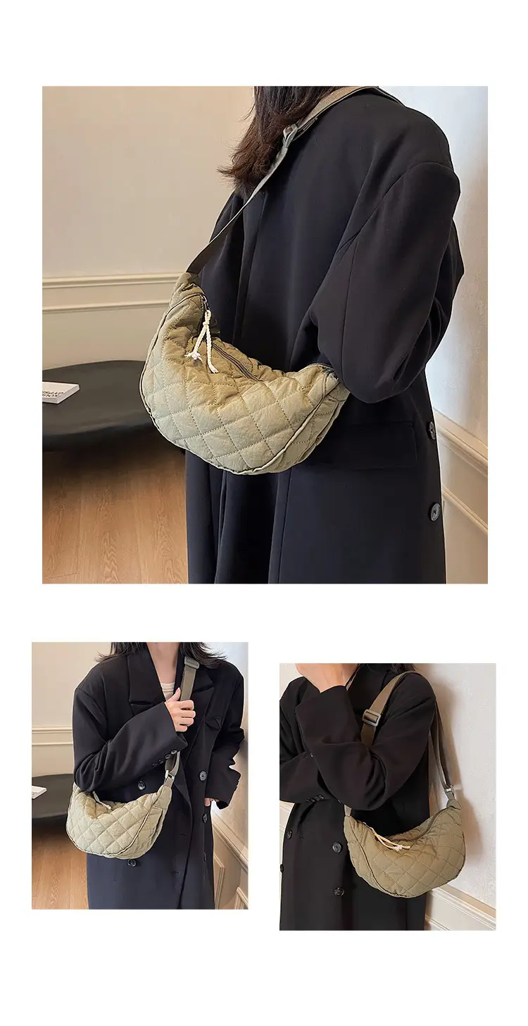 Women Rhombic Canvas Shoulder Bag Lightweight All-match — feature 10