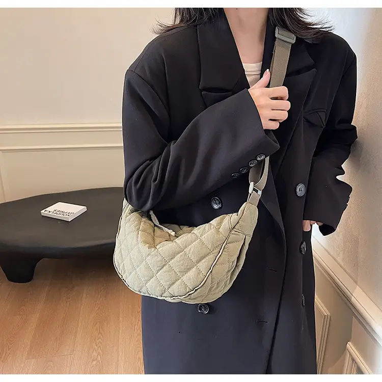 Women Rhombic Canvas Shoulder Bag Lightweight All-match — feature 33