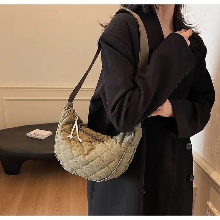 Women Rhombic Canvas Shoulder Bag Lightweight All-match — feature 34