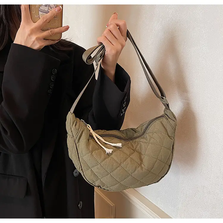 Women Rhombic Canvas Shoulder Bag Lightweight All-match — feature 35