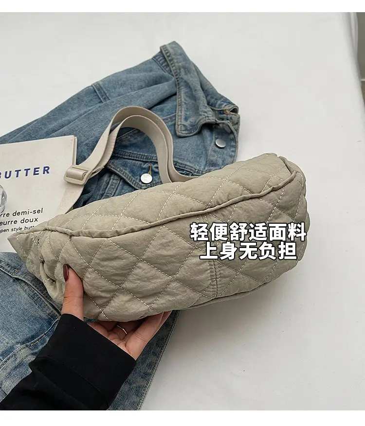 Women Rhombic Canvas Shoulder Bag Lightweight All-match — feature 4