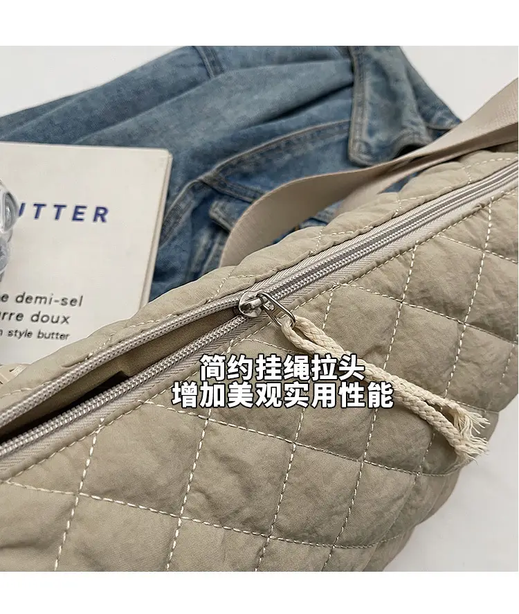 Women Rhombic Canvas Shoulder Bag Lightweight All-match — feature 5