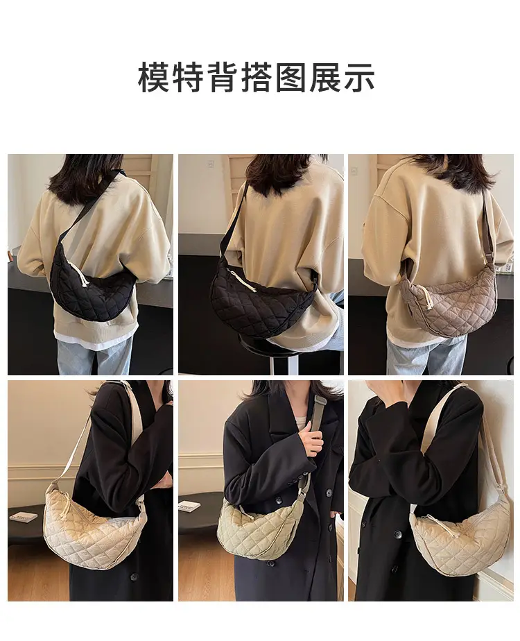 Women Rhombic Canvas Shoulder Bag Lightweight All-match — feature 7