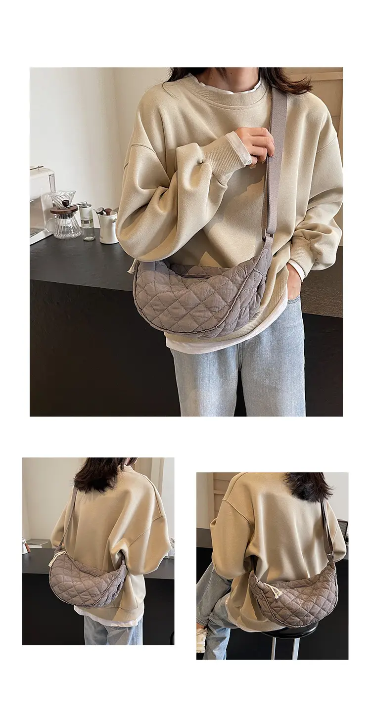 Women Rhombic Canvas Shoulder Bag Lightweight All-match — feature 9