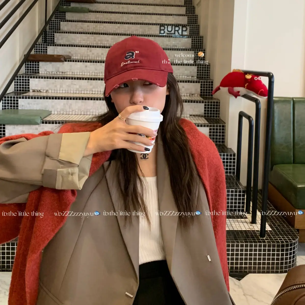 Korean Women's Red Baseball Cap with Wide Brim - Image 8