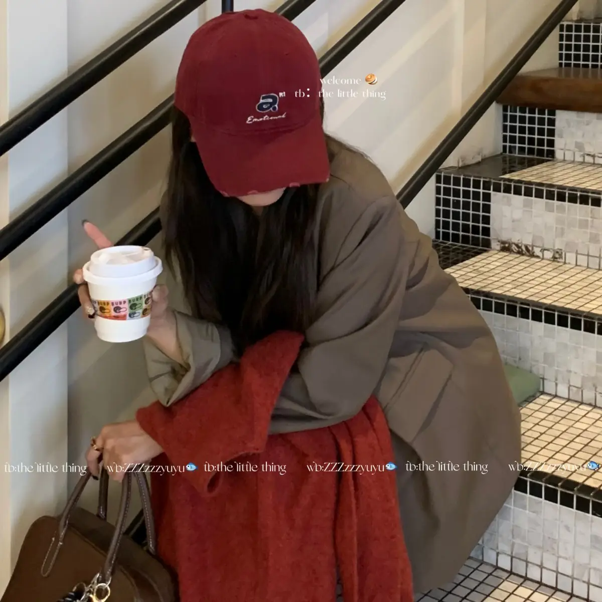 Korean Women's Red Baseball Cap with Wide Brim - Image 9