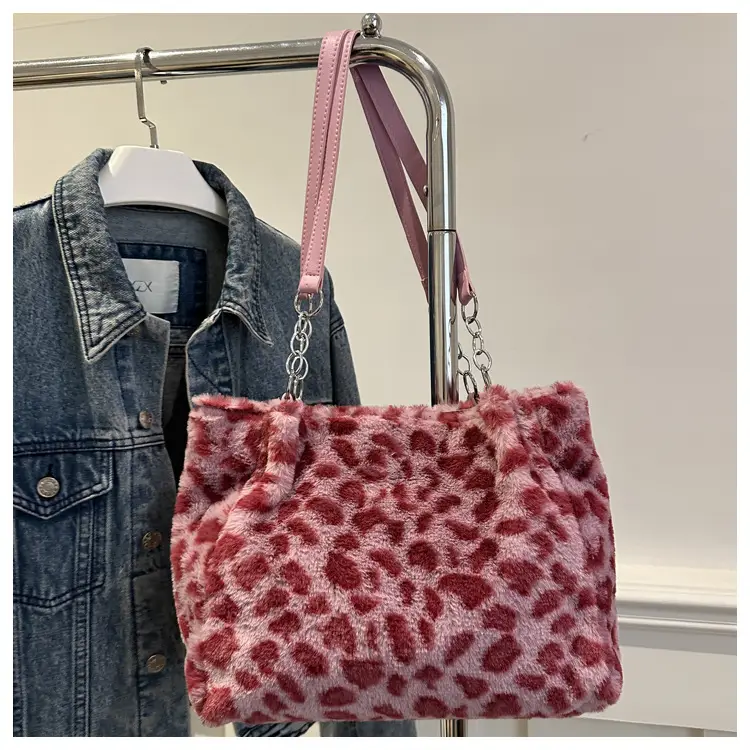 Leopard Print Plush Tote Bag for Women - Image 4