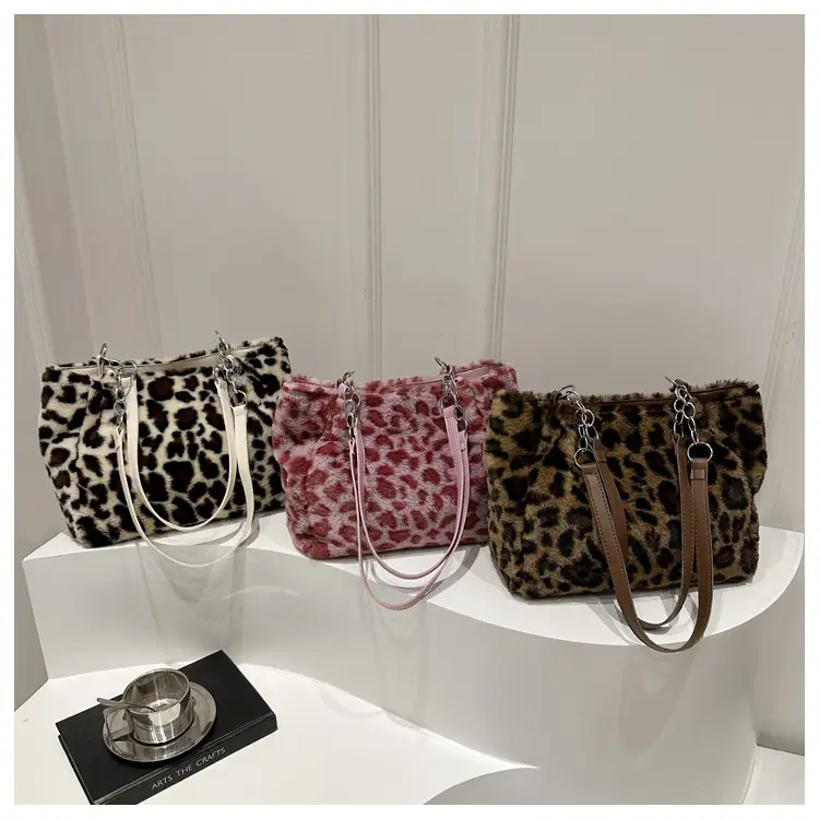 Leopard Print Plush Tote Bag for Women - Image 7