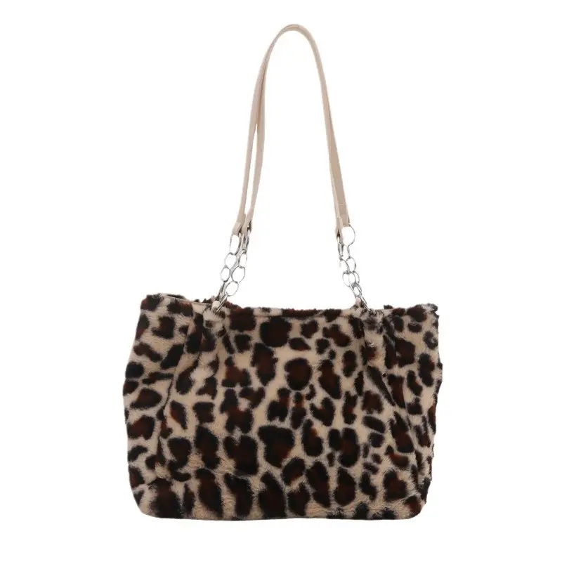 Leopard Print Plush Tote Bag for Women - Image 8