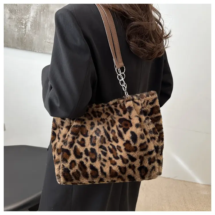 Leopard Print Plush Tote Bag for Women — feature 11
