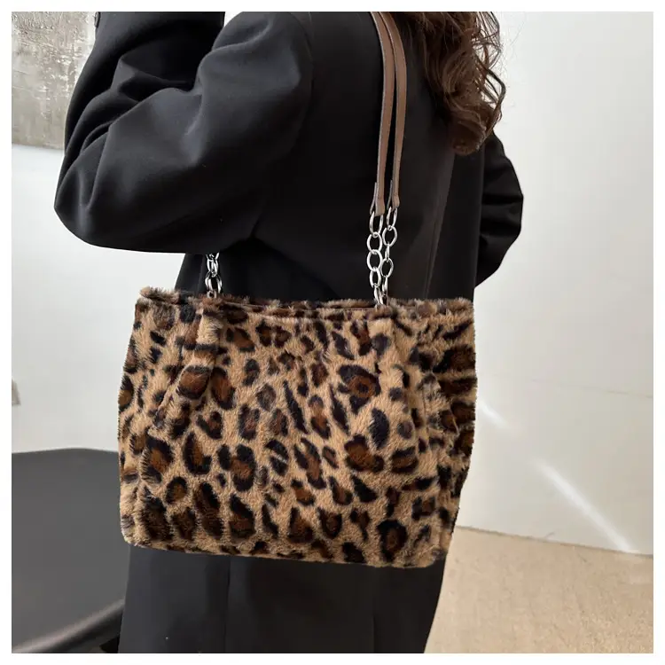 Leopard Print Plush Tote Bag for Women — feature 12